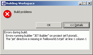 Error running JetBuilder on empty .txtjet file