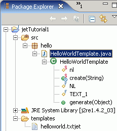 Package hello now contains class file HelloWorldTemplate.java