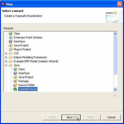 Typesafe Enum wizard shows up in the New creation wizard