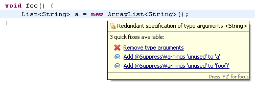 Redundant specification of type arguments