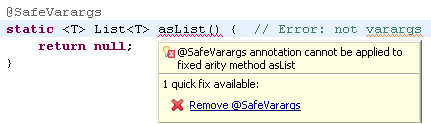 Remove @SafeVarargs
