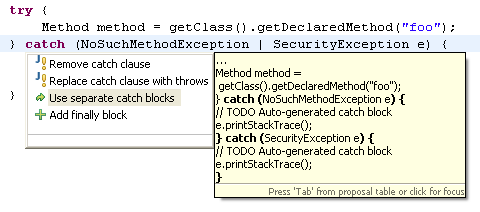 Use separate catch blocks