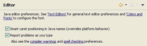 Java editor preference page