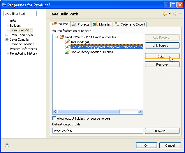 Java Build Path Properties Source tab