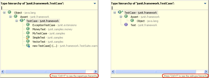 Quicktype dialogs showing subtype and supertype hierarchy