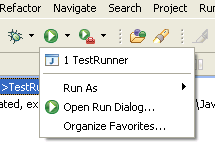 Run drop down menu from the workbench toolbar