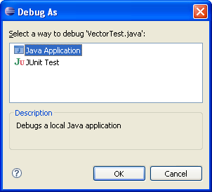 Select way to debug VectorTest