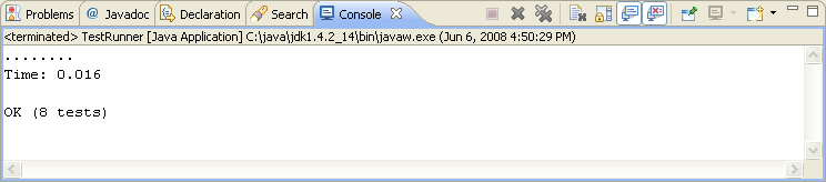 Console showing program output