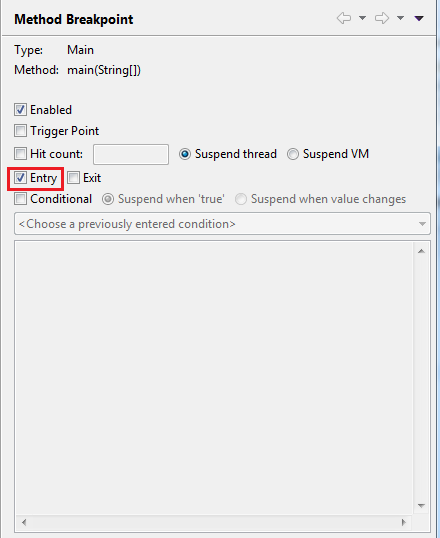 Method breakpoint entry option