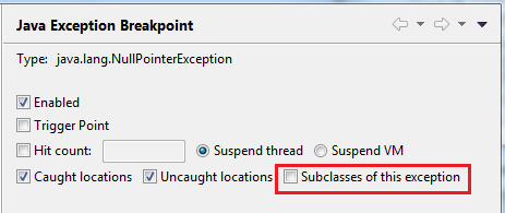 Exception breakpoint suspend on subclass option