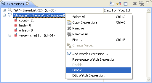 Enable Watch Expression