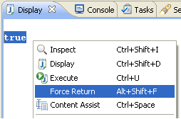 Force Return Action in the Debug Shell View