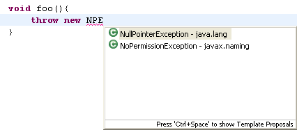 Java editor completing on NPE