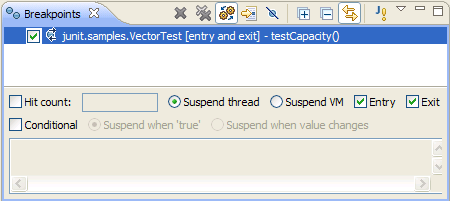 Method breakpoints suspend execution when a specific method is entered or exited