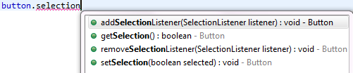 Popup with proposals like addSelectionListener(..), getSelection(), etc.