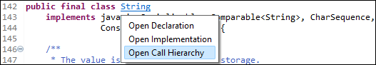 Call hierarchy action for types