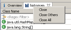 Editor tabs for heap editor showing context menu for adjusting the tab entries.