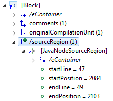 Navigation shortcut from a java element to the associated source region
