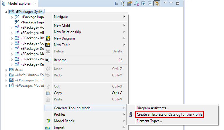 The menu to create an expression catalog.