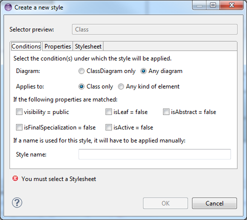 Create style dialog
