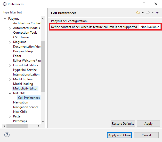 Preference to configure unsupported cell content