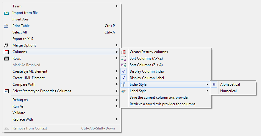 Menu To Select Index Style