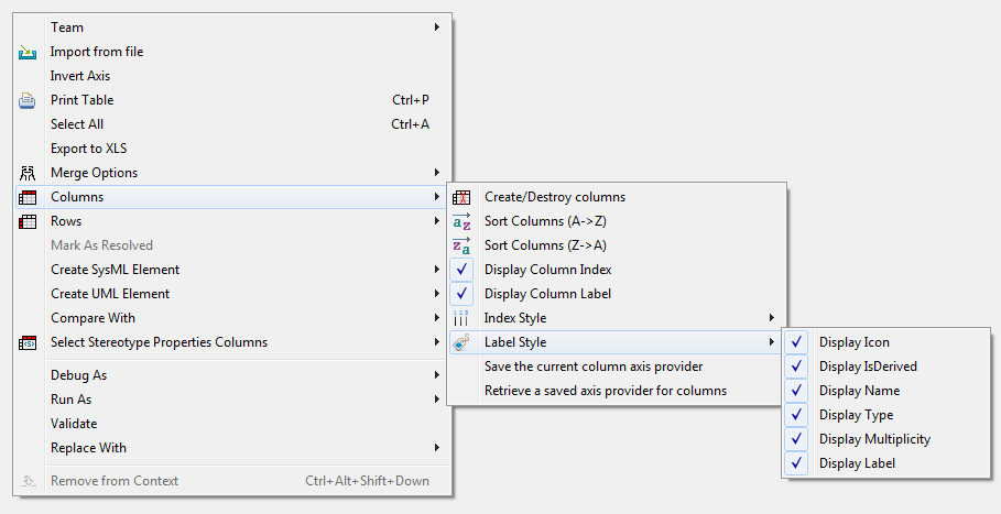 Menu to configure label style