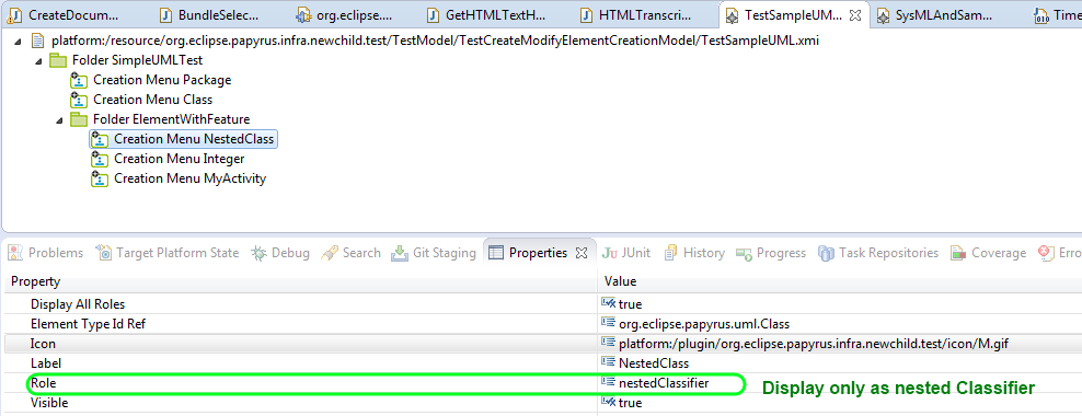 Creation menu model for nested class