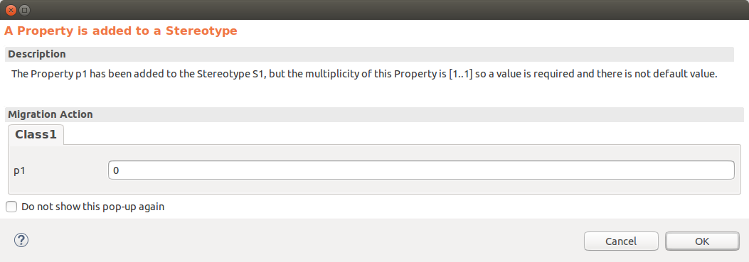 Pop-up initialize new property value