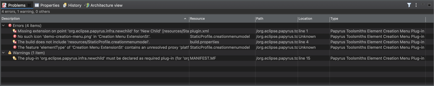 Element Creation Menu problems