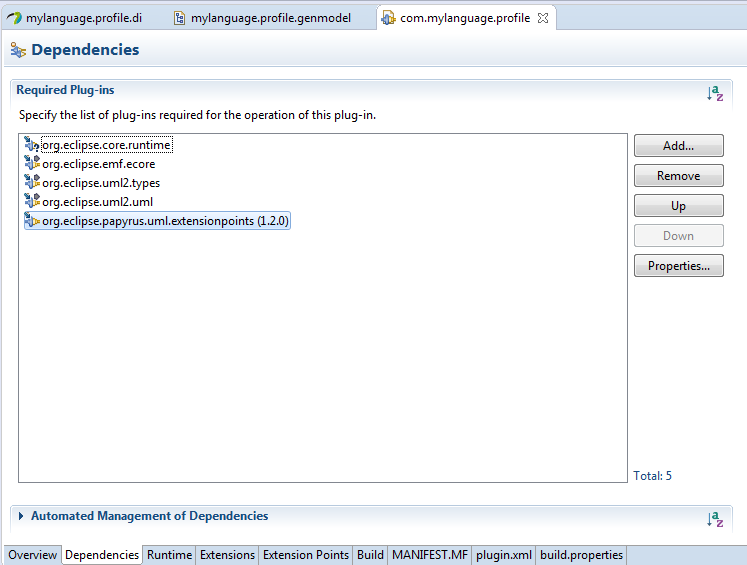 The UML Extension Points Dependency