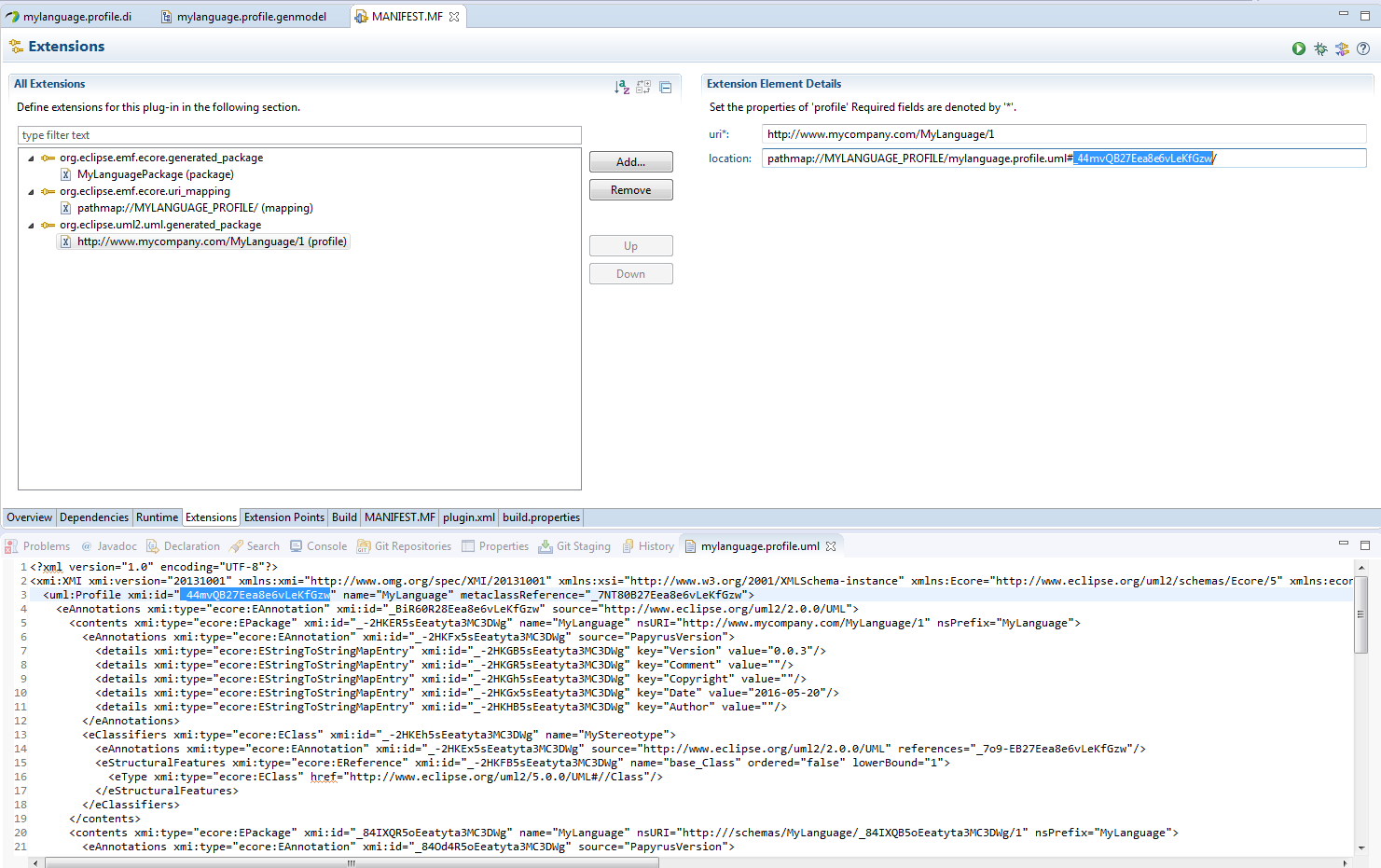 The UML Generated Package Extension