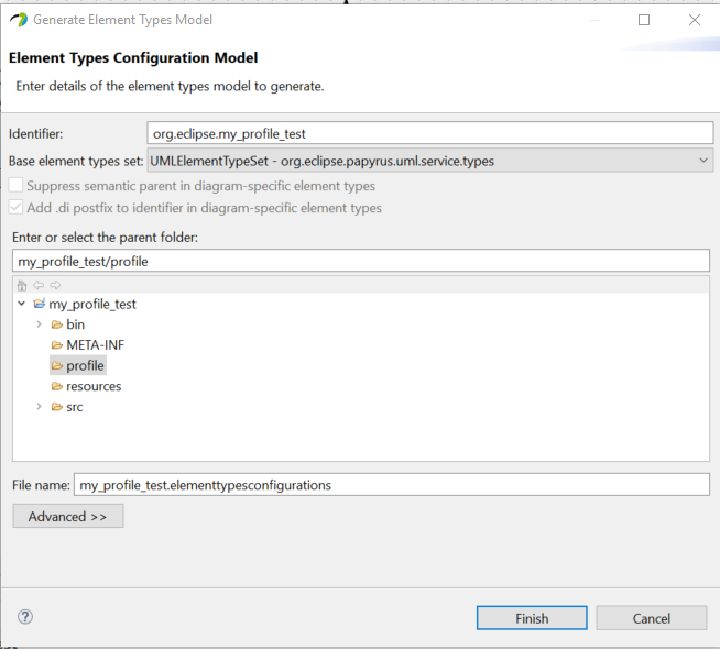 Figure 3. Element Types Configuration Model filling