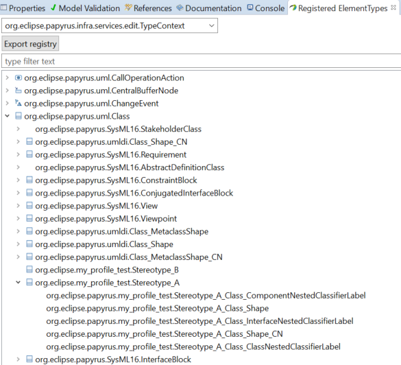 Figure 14. Registered ElementTypes check