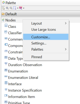 Figure 15. Palette customization menu