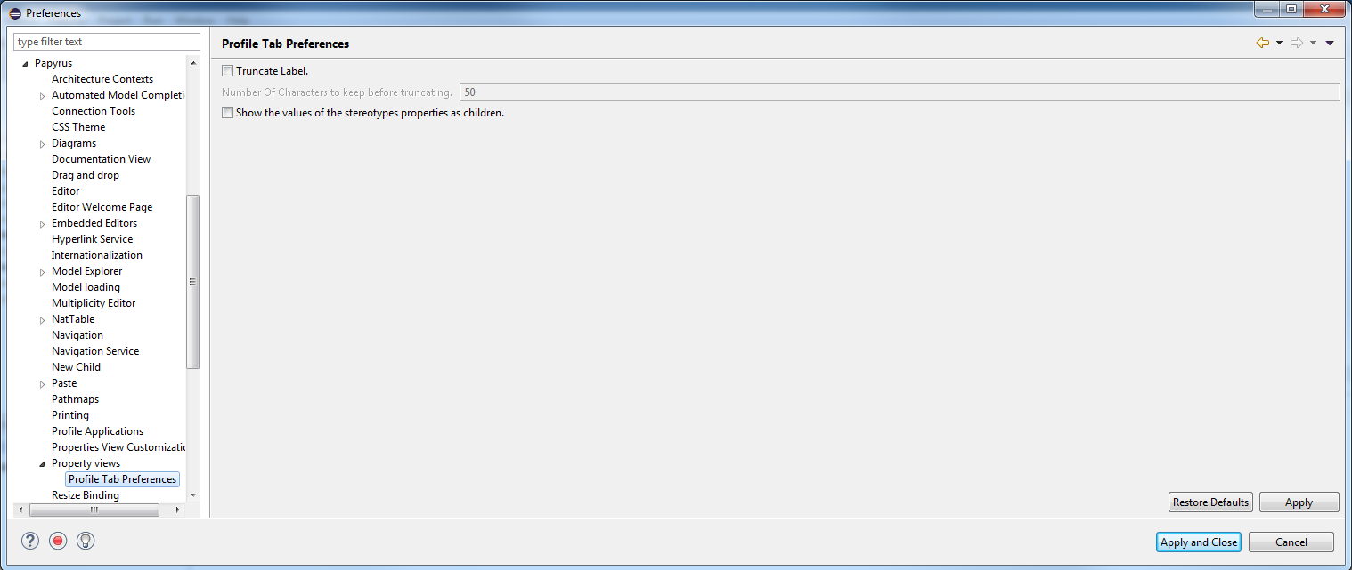 Profile Tab Preferences