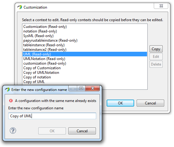 Copy an existing configuration to edit it