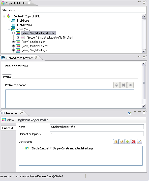  the three panes of the Property view editor