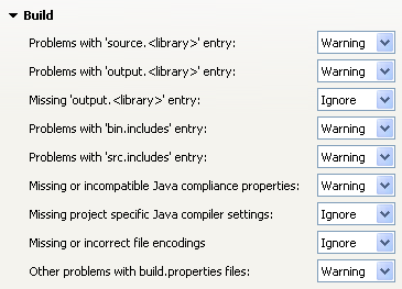 Compilers preference page build section