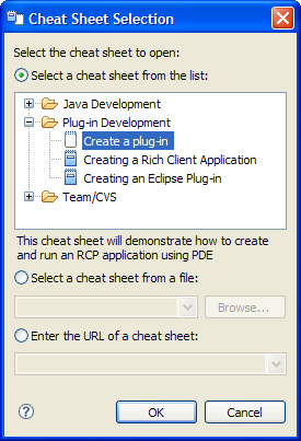 Cheat Sheet Selection Dialog