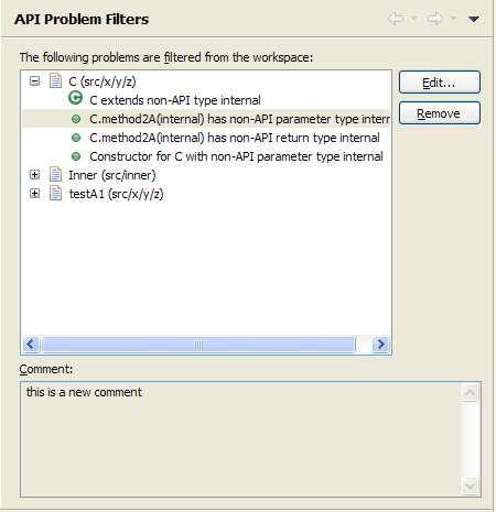 API Problem Filters property page