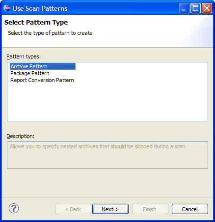 API Use pattern wizard - pattern selection page