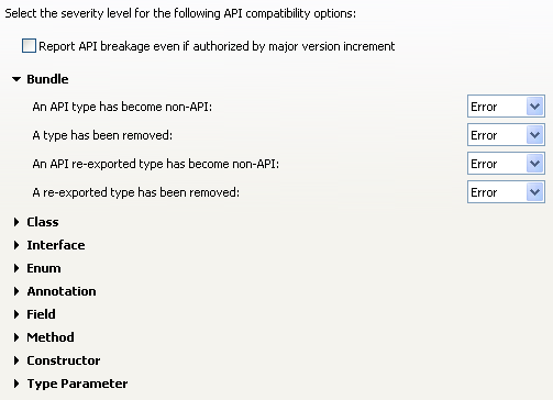 API Compatibility option preference page
