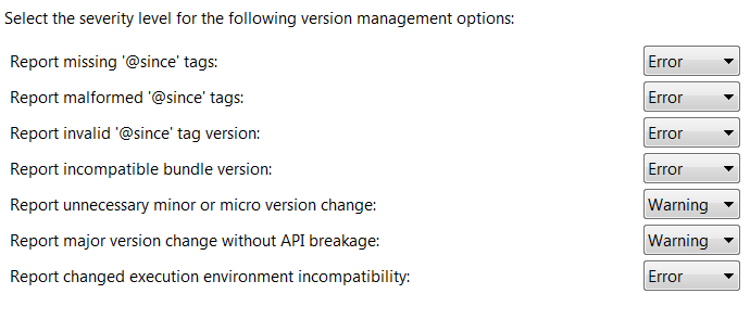 API Version Management option preference page