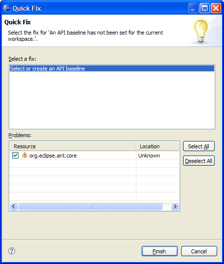 Missing API baseline quick fix dialog