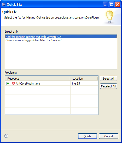 Since tag quick fix dialog