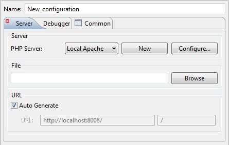 New Debug Configuration Server Page
