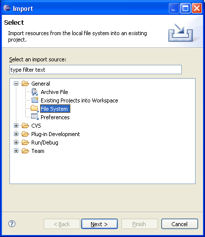 Import wizard dialog with selection list