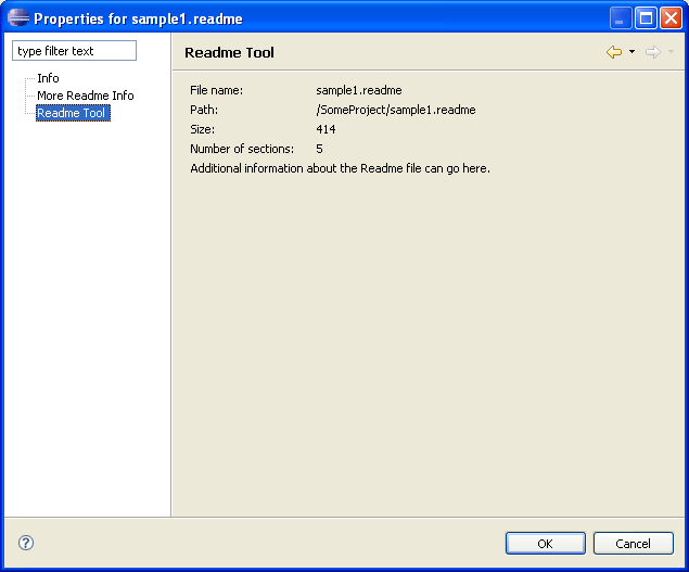 Properties dialog with readme entries