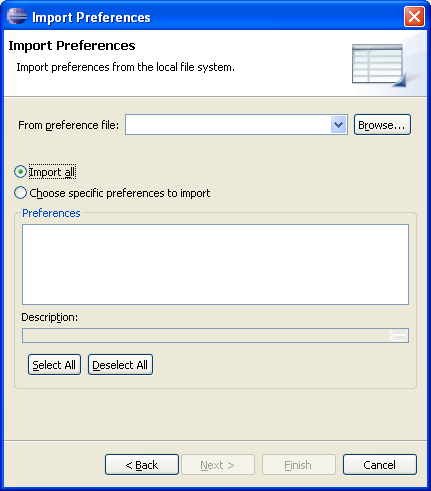 Import Preferences wizard page